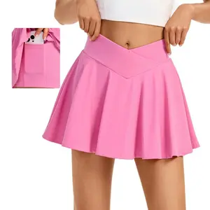 Women's 2-in-1 high waisted tennis skirt with shorts - pink pleated sports skirt, suitable for golf, gym, casual wear | sweat absorbing, pocket, summer fashionRAIMENTRY