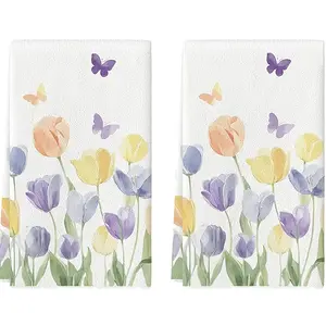 Tulip Butterfly Print Kitchen Towels, 16x24 Inch Reusable, Bathroom Decor, Home Cooking Baking Cleaning, Gift