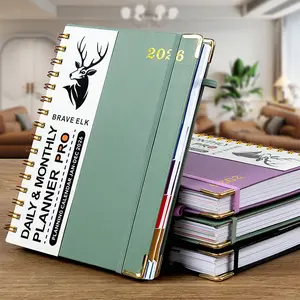 2026 Spiral-Bound Planner Notebook, Daily & Monthly Planning, Date Hard Cover, Synthetic Leather, Efficient Schedule & To-Do List, Office & Study Use, Office Stationery Supplies