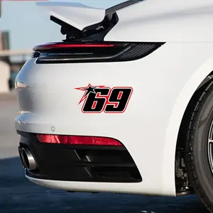 1/2/3PCS Street Trendy Racing Logo Sticker, Decorative Decal, Car Stickers, Stick on racing car bodies, number 69 + star & lightning decor has cool vibe, racing car players use as racing-stylish decoration