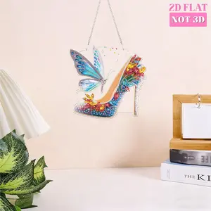 1PC DIY Women's High Heels with Butterfly Painted Pattern Double-sided Print Diamond Painting Acrylic Kit, irregular diamond embellishment mosaic crafts, ideal for any occasion wall or window decoration