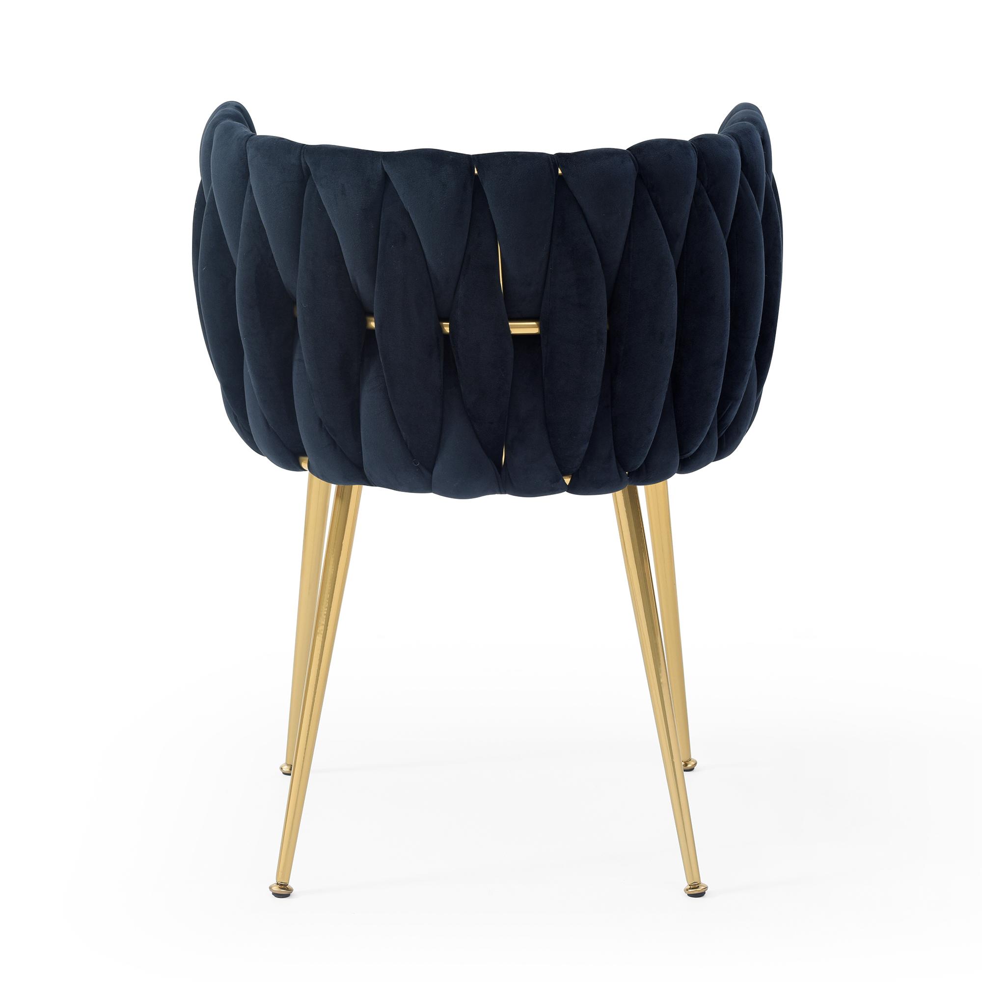 Eyisean 28" H Velvet Modern Dining Chairs Set of 2, Luxury Upholstered Side Chair with Curved Woven Backrest, Durable Accent Chair with Golden Metal Legs, Easy Assembly for Dining Room, Kitchen, Living Room
