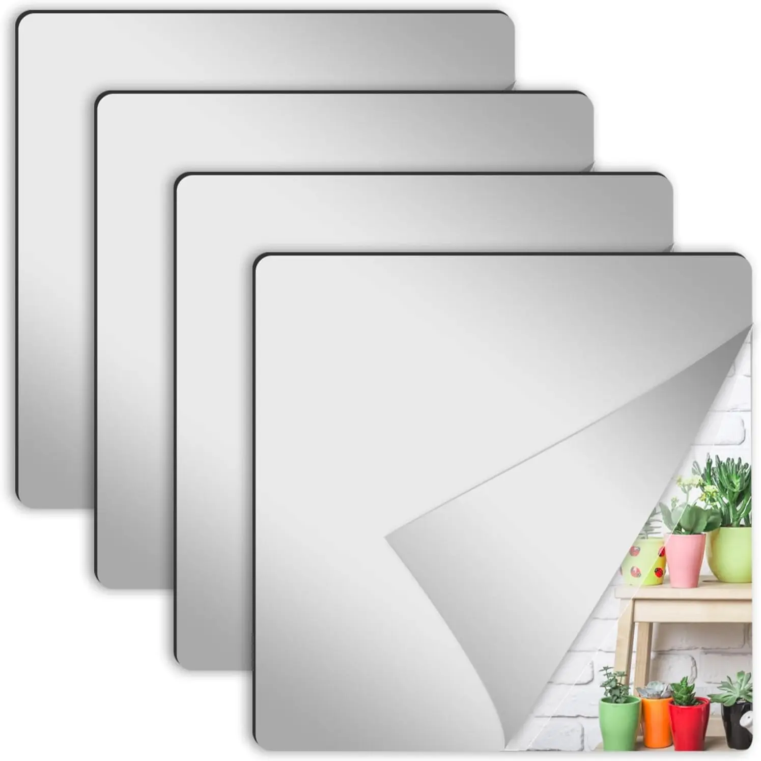 4pcs Square Mirror Wall Stickers, Wall Art Stickers, Wall Decal, DIY Unframed Acrylic Mirrors Set, Multifunctional Fashion Decor for Home Gym Kids Room, Easy Install Safe Decoration Decoration Items