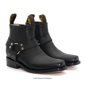 MEN'S CLASSIC BIKER SQUARE TOE GRASSO BLACK LEATHER BOOT T-62