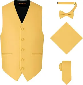 Oliver George Men's 4pc Formal Vest Set: The Ultimate Wedding & Prom Look | Waistcoat, Tie, Bowtie & Pocket Square Included | XS-4XL All Sizes | 20+ Stunning Colors Menswear Suit