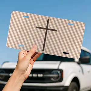 Coquette Christian License Plate, Brown Gingham Pattern Car Accessory