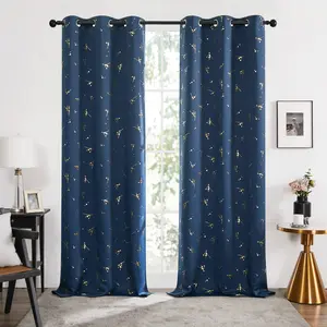 Deconovo Blackout Curtains Constellation Pattern Foil Printed Curtain, Grommet Blocking Window Drapes for Kids Room (42 Inch Wide, 2 Panels)