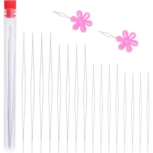 16 Pcs 4 Sizes Big Eye Beading Needles Open Seed Bead Embroidery Needles with Threader for Jewelry Making