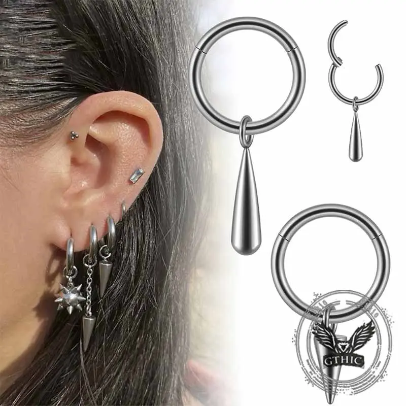 GTHIC Simple Teardrop Tapered G23 Titanium Piercing Earrings for Men Women Statement Jewelry Daily Wear Punk Accessories