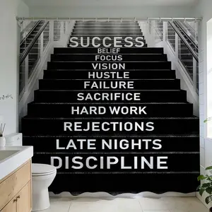 1 Pc Motivational Steps Shower Curtain Modern Design, Waterproof Shower Curtain, for Home Decoration, Home Goods, Bold Black and White Text for Bathroom Renovation, Restroom, Ideal for Creating a Dynamic Atmosphere with Inspirational Prints