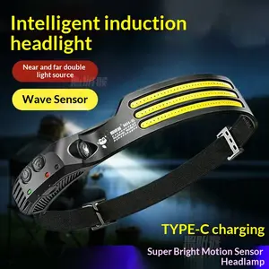 Silicone headlight LED mini multifunctional wave sensing head mounted light COB outdoor fishing and hiking strong light far and near bald head light | Multi level adjustment | Ultra lightweight and portable
