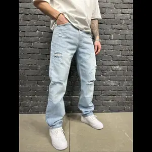 Men's Button Fly Straight Leg Jeans, Casual Comfy Pocket Denim Pants for Daily Wear, Comfortable Ripped Jeans, Woven Bottoms for All Seasons, Pants for Men, Mens Jeans, Vintage Clothing, Cotton, Menswear, Streetwear, Relaxed Jeans, Ripped Destroyed Jeans