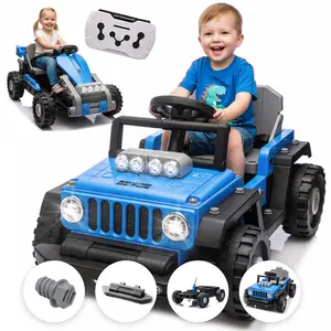 2-in-1 12V Kids Ride On Building Block Car, Electric Truck Car/Kart-Switch Freely, DIY Assembly Electric Toy with Parent Remote Control, Toddler Gift Car for Boys Girls Ages 2-4, Blue
