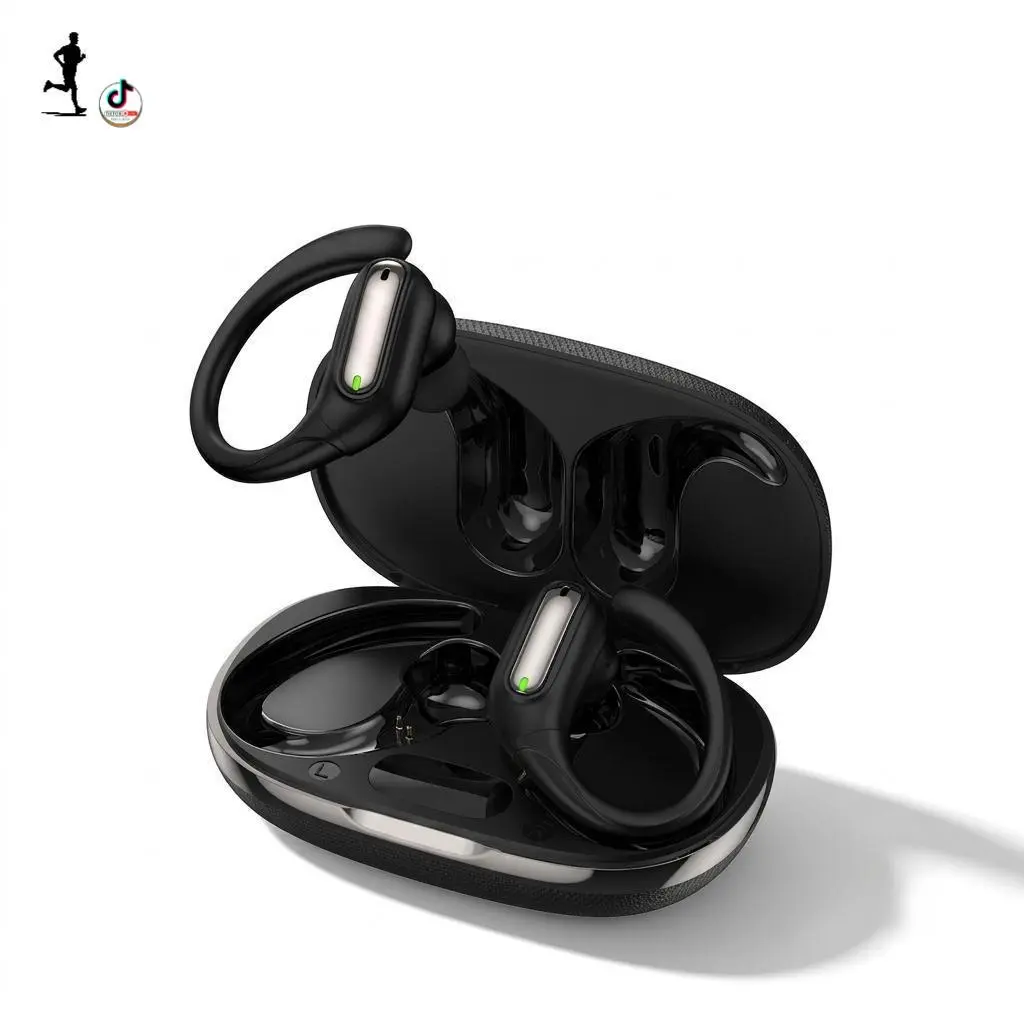 S13 Bluetooth 5.4 Wireless Ear-Hanging Earbuds with Charging Case, Ergonomic Foldable Design, ANC Noise Cancellation, ENC Call Mic, Stereo Audio, IPX5 Waterproof, Low Latency, USB Charging for Business Calls & Running & Ideal for Travel & Business