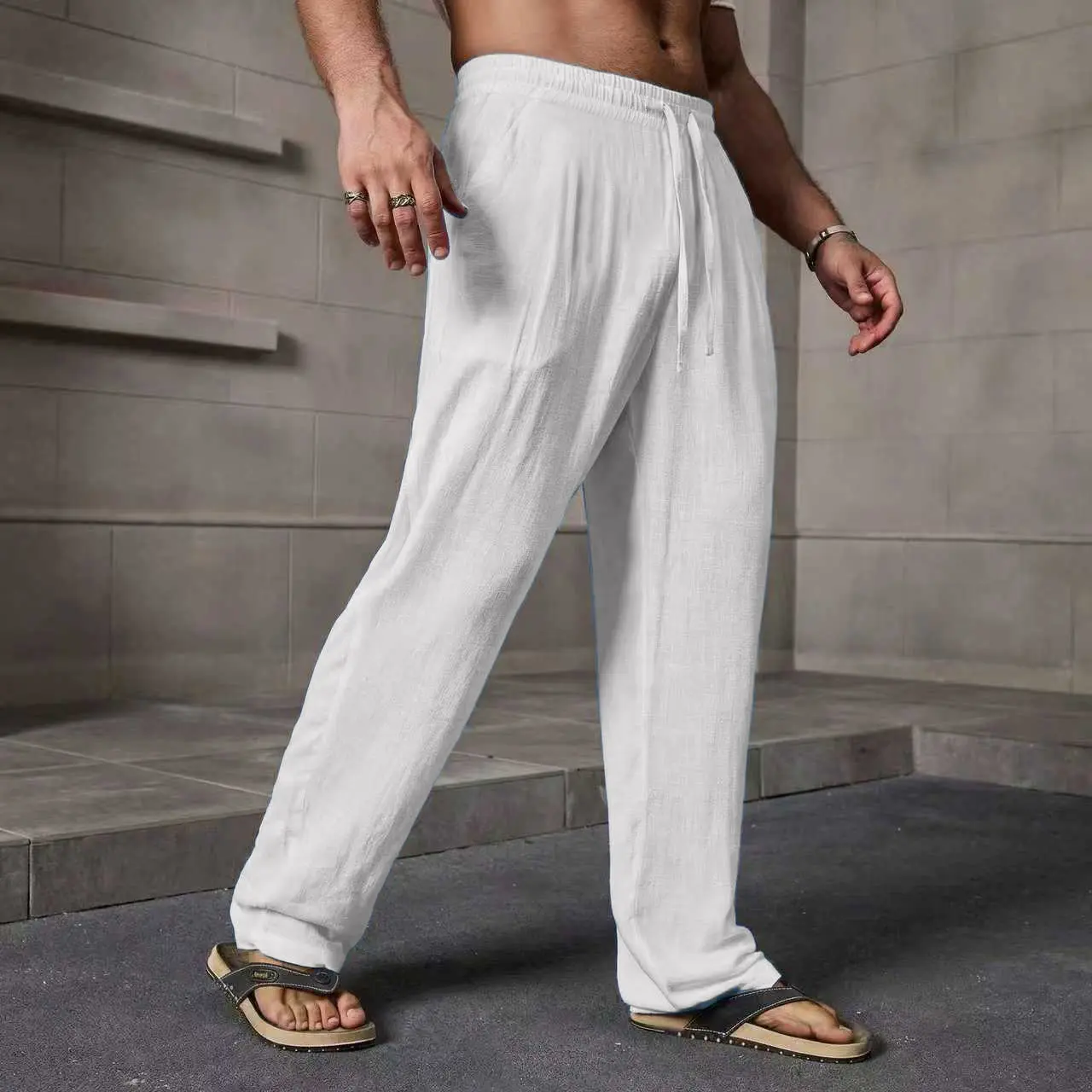 Men's Breathable Thin Loose Casual Sports Pants, drawstring waist, breathable and stylish,Suitable For Beach, Spring/Summer