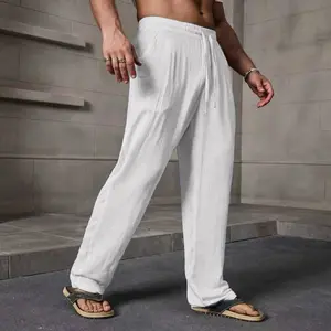 Men’s summer lightweight casual retro pants | Loose fit, drawstring tie, breathable and stylish, suitable for indoor gatherings, outdoor activities, and golf | Simple design | Composition: 100% polyester fiber (polyester), cool to wear