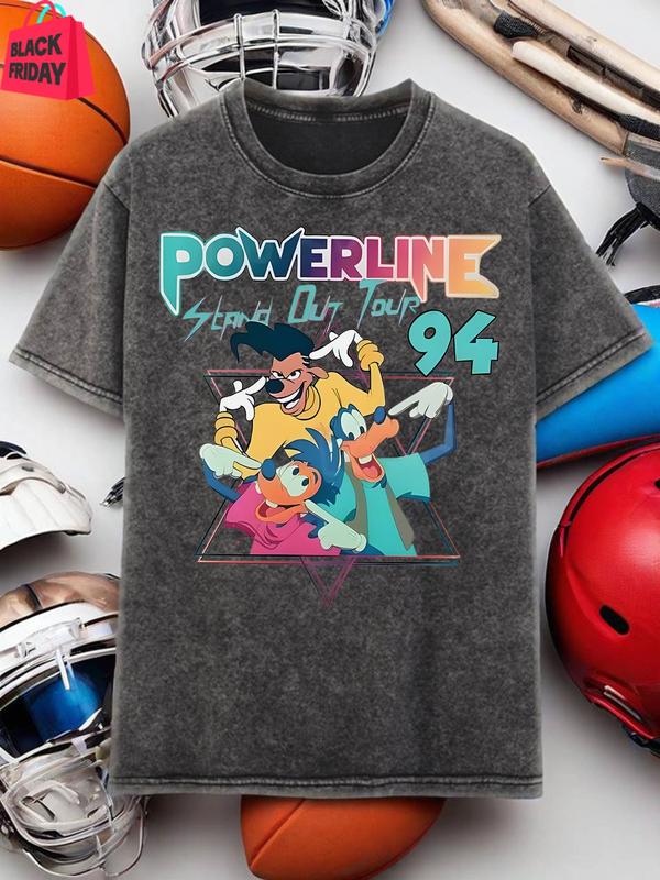Powerline Stand Out Tour '94 Theme Pattern Print Unisex Men'S Vintage Washed T-Shirt Pure Cotton Short Sleeve Top