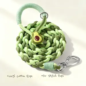 Heavy Duty Braided Rope Dog Leash, Soft Cotton Design with Locking Clip for Medium & Large Dogs – Ideal for Walking & Training (Green – Avocado Plush)