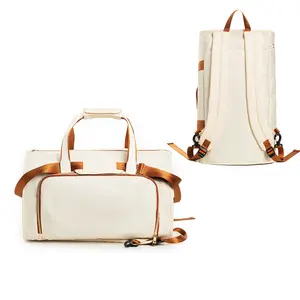 Beige Polyester Travel Duffel Bag with Adjustable Strap - Durable, Foldable Clothing Organizer with Zipper Closure, Ideal for Outdoor and Travel Use, Travel Organizer Bag|Adjustable Strap Bag|Zippered Closure, Travel Gear