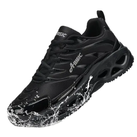 Men's & Women's Round Toe Waterproof Rubber Work Safety Shoes - Laces, Slip-Resistant Closed Sole, Wet-Floor Grip, Comfortable Black Synthetic All-Season Casual Chef Footwear