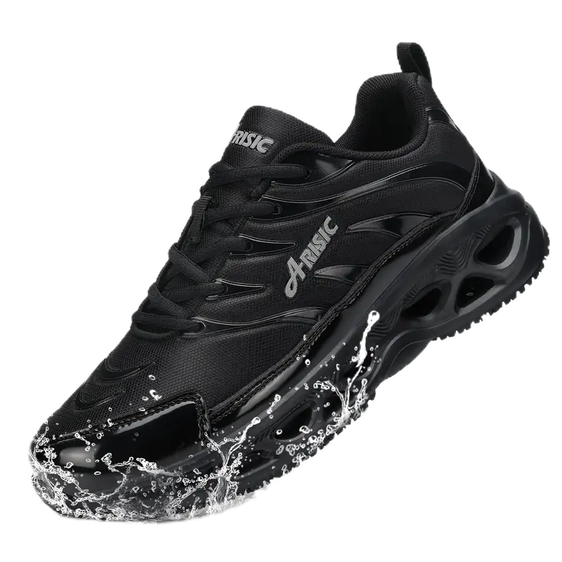 Men's & Women's Round Toe Waterproof Rubber Work Safety Shoes - Laces, Slip-Resistant Closed Sole, Wet-Floor Grip, Comfortable Black Synthetic All-Season Casual Chef Footwear
