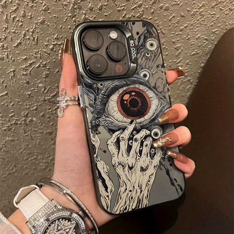 Horror Devil Eye Pattern Soft Silicone Cellphone Cover - 1.2mm PC Back Casing, Shockproof Grip, Non-Slip, Comfy Hold, Anti-Scratch, Durable Handheld Device Case with Screen+Cam Protection for iPhone 17 Pro Max,16 Pro,16 Plus,15,14,13,12,11,Air E