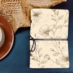 Luxury A6 Work Planner Faux Leather Cover, Handmade Premium Birthday Gift for Coworkers, Ideal for Office Scheduling with Pattern on the Cover  Flowers, leaves and buds pattern