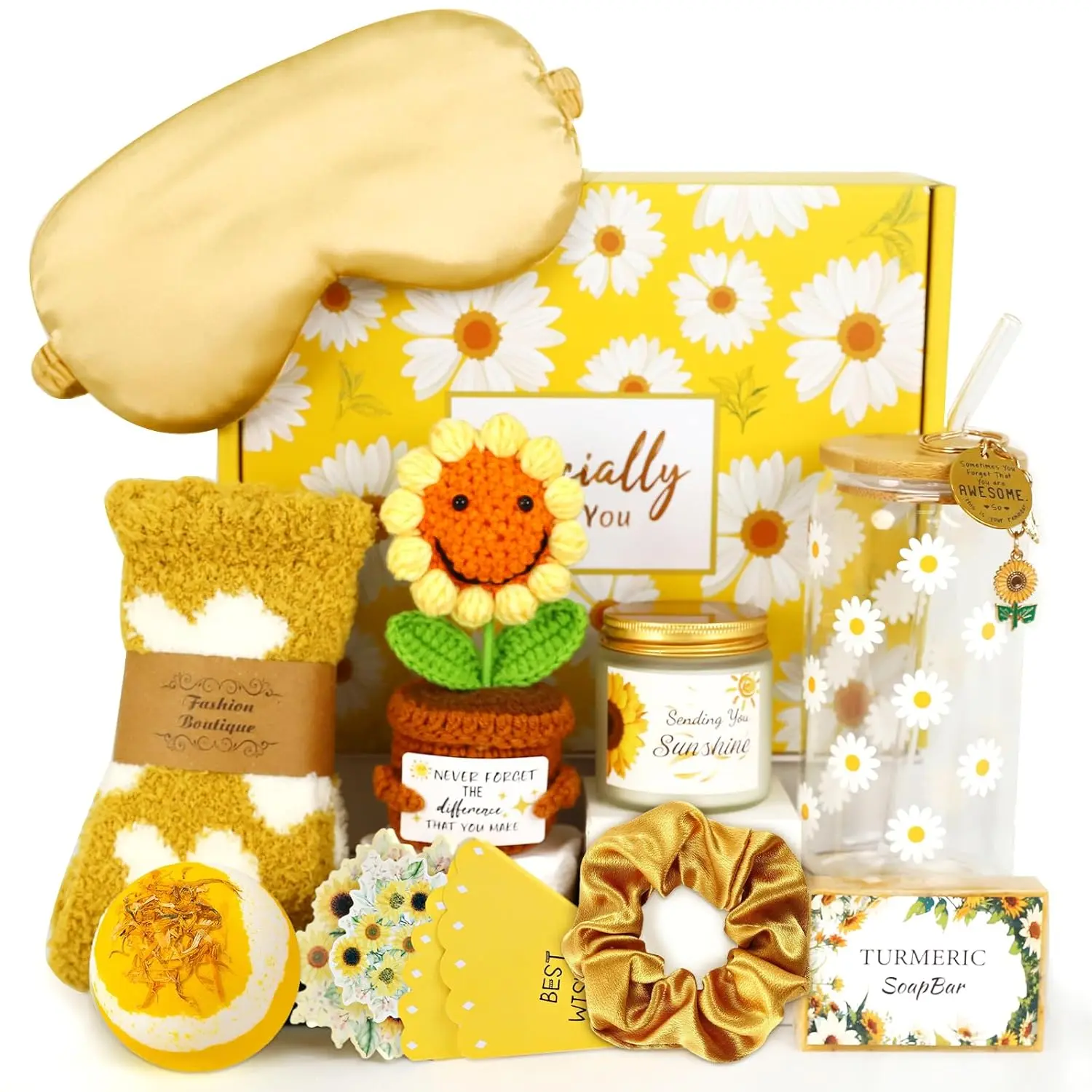 Gift Baskets for Women, Birthday Gifts for Women, Best Friend, Unique Sunflower Gift Box, Sending Sunshine Get Well Soon Gifts, Self Care Package Friendship Presents for Woman, Mom, Sister, Teen Girl