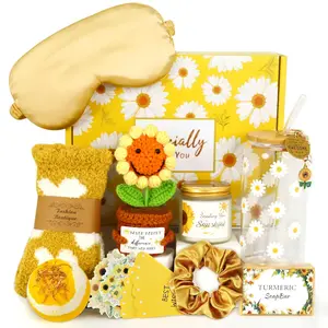 Gift Baskets for Women, Birthday Gifts for Women, Best Friend, Unique Sunflower Gift Box, Sending Sunshine Get Well Soon Gifts, Self Care Package Friendship Presents for Woman, Mom, Sister, Teen Girl