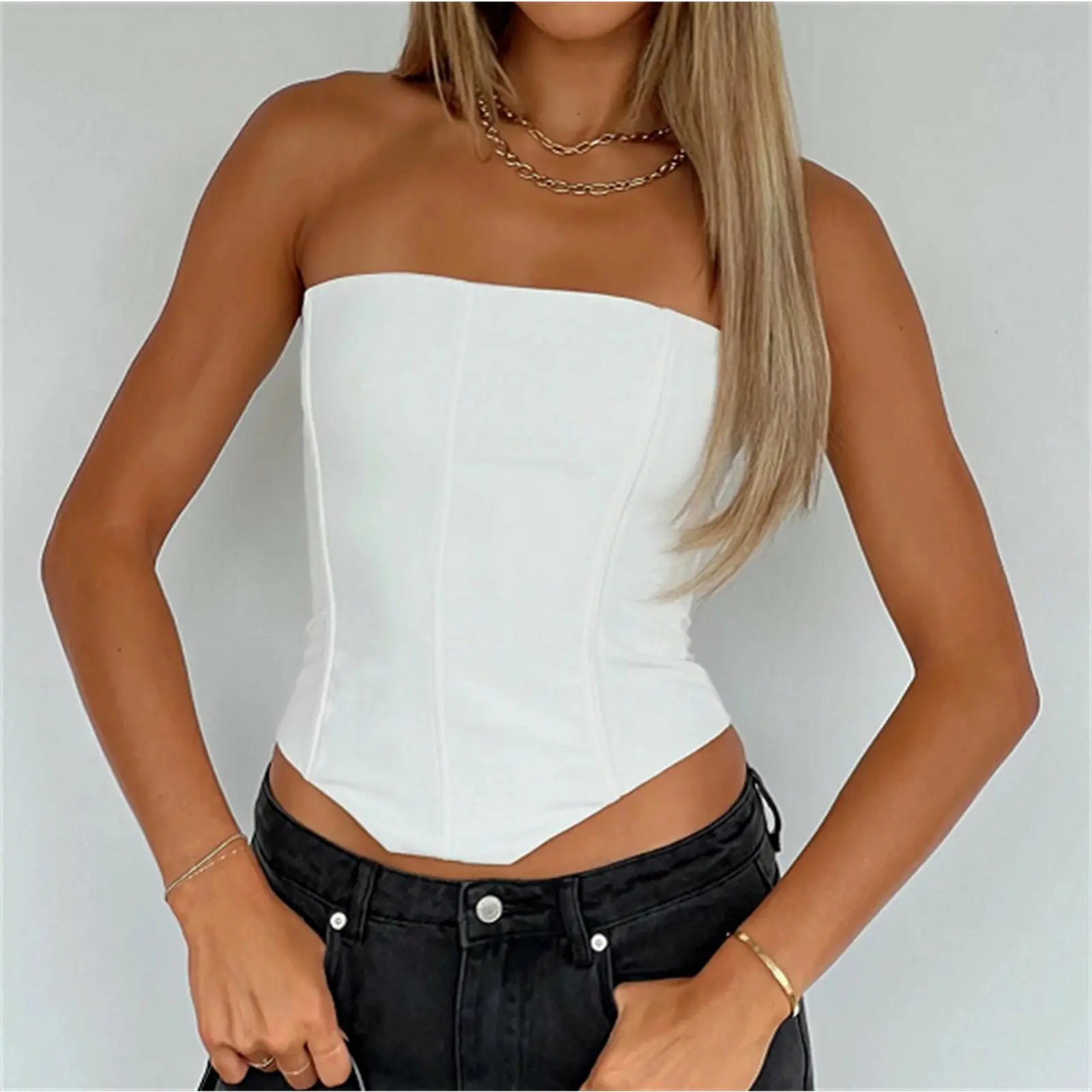 Y2K Strapless Bustier Corset Top for Women, Back Zip Mesh Boned Bodyshaper Tube Top for Going Out & Parties, polished detail, chic everyday, sophisticated simplicity, modern cut