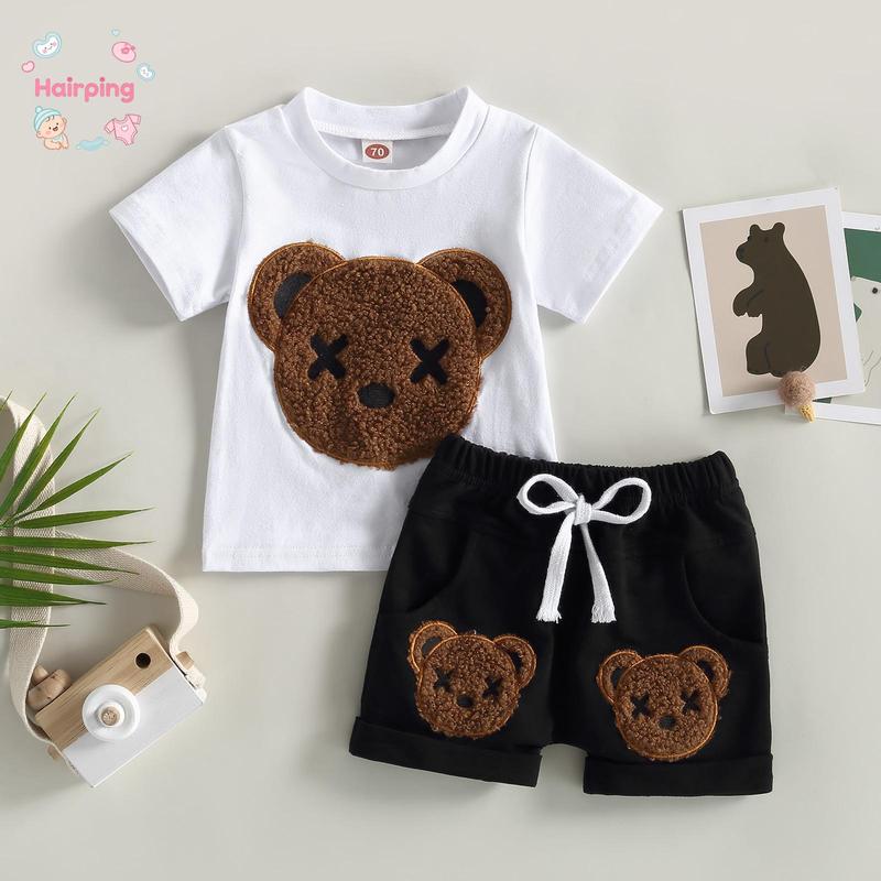 Baby Boys Summer 2-piece Outfits, Cartoon Bear Pattern Short Sleeve T-shirt and Casual Elastic Shorts Set, Casual Baby Boys Outfits Baby Boys Summer 2-piece Outfits, Cartoon Bear Pattern Short Sleeve T-shirt and Casual Elastic Shorts Set, Casual Baby Boys Outfits