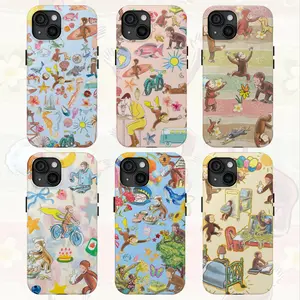 Whimsical Summer Beach Phone Case, Curious George Cover for iPhone 16 Pro Max 15 14 13 12 11 X Galaxy S25 S24 S22 S23