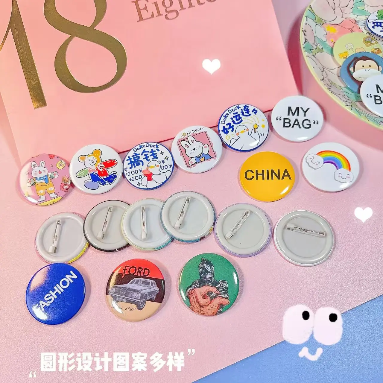 Assorted cute round button pins, kawaii cartoon animal slogan metal brooch badges with safety pin back, waterproof tin pin buttons for backpack, jacket, jeans, hat, DIY crafts, aesthetic accessories gift for teen girls