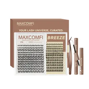 MaxComfi BREEZE & IRIS VIVI STYLE GLOSA Cluster Lashes - 0.03mm Gentle Cosmetic, No Itchy Eyes, Super Soft Thin Band, Waterproof, Long-Lasting, Natural Lash Clusters, Beginner-Friendly DIY False Eyelashes for Daily Use, Makeup Essential Summervibes