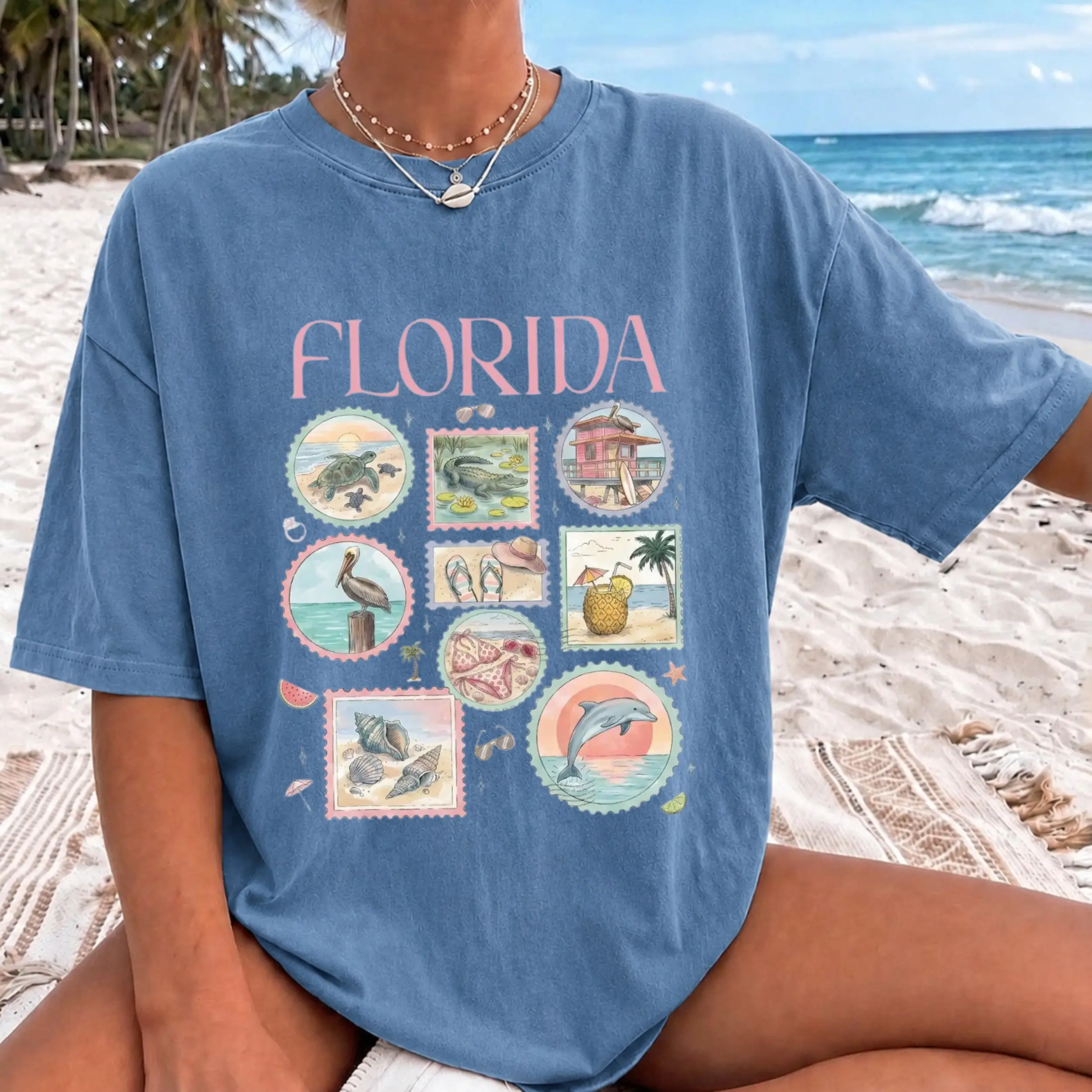 Comfort Colors Florida Travel Shirt, Florida Vacation Tee, Retro Florida Stamp Shirt, Coastal Beach Graphic Tee, Tourist Shirt