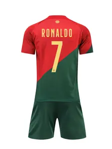 22/23 Kids Sports Set, Boys Girls Breathable Portugal Soccer Jerseys Football Jersey Fan Shirt Training Suit, Casual Short Sleeve and Shorts