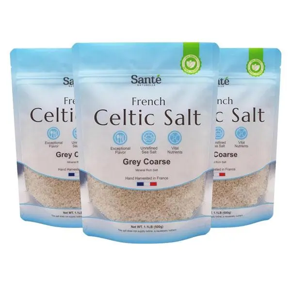 🔥 HOT SALE 51% OFF | Sante Naturelle Celtic Salt Grey Coarse Sea Salt - 1.1lb (18oz) Pack of 3, Unrefined Organic French Sea Salt, Rich in 82+ Minerals Salt, 100% Natural & Hand Harvested Sal Celtica