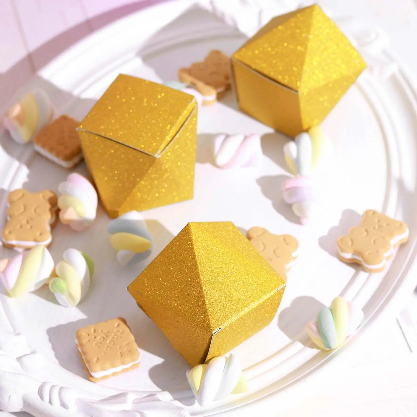 25-Pack 2"x3" Geometric Gold Glitter Gift Boxed Wrapping Boxes, Wedding Favor Candy Containers, Wrapping Box