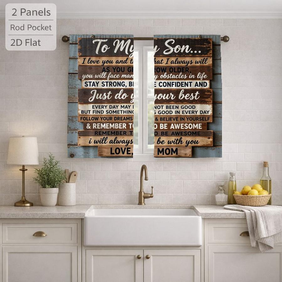 2Pcs Rustic Wooden Board Grain Slogan Sun Blocking Curtains Digital Printed Rod Pocket for Bedroom Office Kitchen Living Room Study Home Decor Multiple Sizes Soft Light Filter Easy Installation