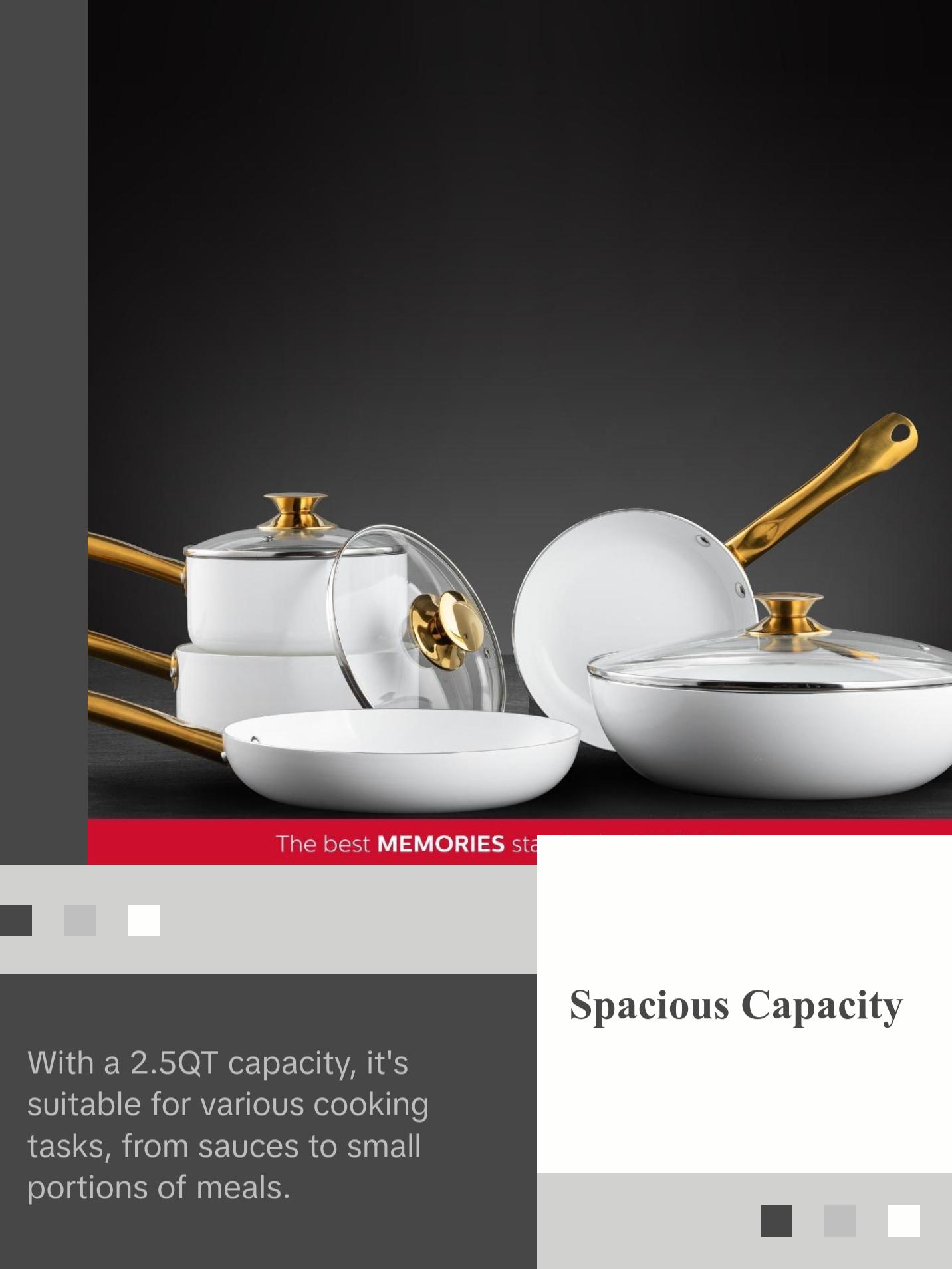 2.5QT CERAMIC NONSTICK SAUCE PAN WHITE & GOLD COLOR