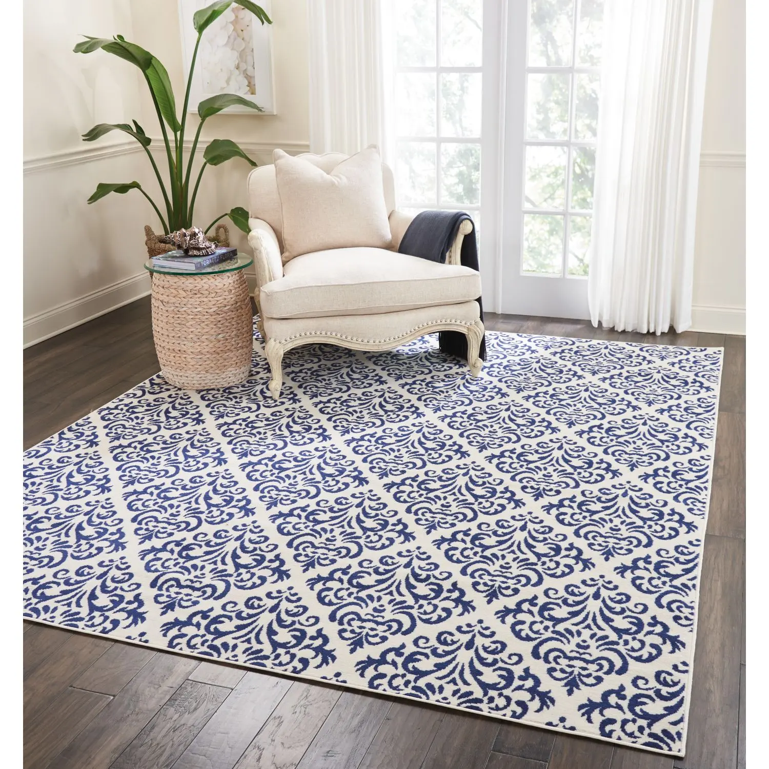 Nourison Grafix Transitional Damask Indoor Area Rug, Elegant Living Room Home Decor Rug, Living Room Rugs
