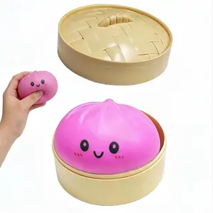 Dumpling Squishies,Glitter Dumpling Mystery Box,Colorful Dumplings Sensory Toy, Cute Asian Food Shape, with Food Steamer Stretchy Desk Toys, Soft Squeeze Decompression Dough (Pink)