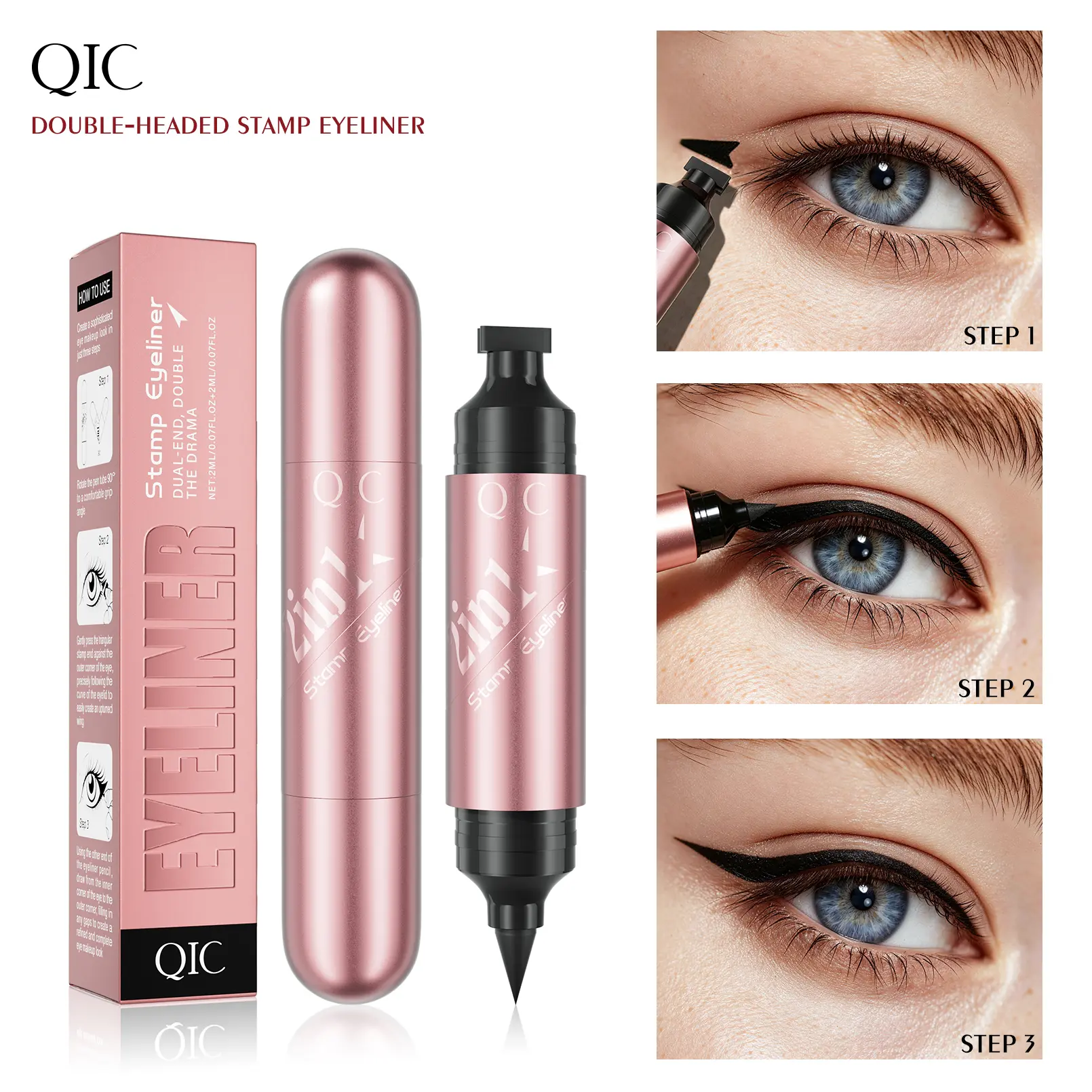 Upgraded Rotating Dual-Ended Eyeliner Pen & Wing Stamp, Waterproof Quick-Dry Formula for Easy Cat Eye and Sharp Winged Looks, All-Day Wear