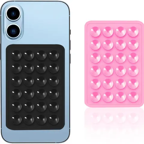 Silicone Suction Phone Case Adhesive Mount - 2 Pack Durable Accessory for Smartphones, Black+White or Pink+White, Magnetic Pad Grip Stick Cellphone Stand mobile Phone  Accessory Protective Protection multifunctional