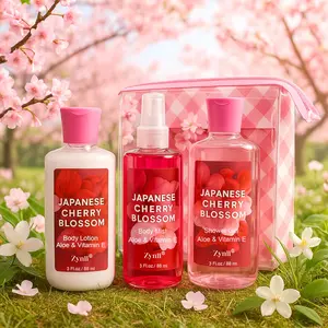 Zynii 3-Piece Luxury Portable Bath Set Japanese Cherry Blossom Fragrance Sweet Pea Fragrance Cotton Candy Scent Velvety Texture Dessert-Inspired Fragrance Gentle Cleansing Long-Lasting Fragrance Luxury Indulgence
