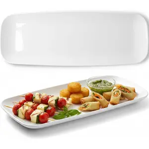 Rectangle White Serving Tray (2-Pack) - 17.5" Disposable Serving Platter for Appetizer, Fruits & Serving Dishes| Perfect Plastic Tray for Party Serveware