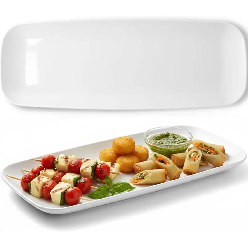 Rectangle White Serving Tray (2-Pack) - 17.5" Disposable Serving Platter for Appetizer, Fruits & Serving Dishes| Perfect Plastic Tray for Party Serveware