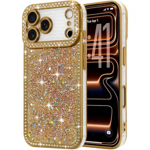 Lafunda for iPhone 17 Pro Max Case Glitter, Luxury Shiny Bling Sparkly Bumper Cover with Crystal Diamonds for Women Girls Soft Slim Shockproof Protective Phone Case for iPhone 17 Pro Max 6.9", Gold