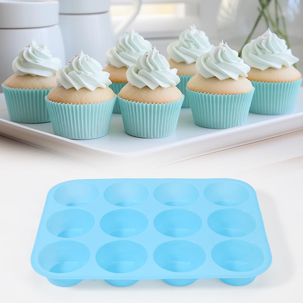 3pcs Flexible Food-Grade Silicone Mini Muffin Pans - 12-Cup Nonstick Baking Accessory for Cupcakes, Cookies, Cake Pops, Pudding, Egg Tarts, Handmade Soaps - Oven-Safe Camp Kitchen Tool for Camping & Hiking