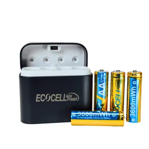 Travel Ready Smart 4 Slot USB-C Charger with 4 AA 3600mWh High Capacity Rechargeable Lithium Batteries, Compact 1.5V 2A Output, 1600+ Cycles, 2.5H Fast Charge for Photography, Film Production, Travel & Security Cameras